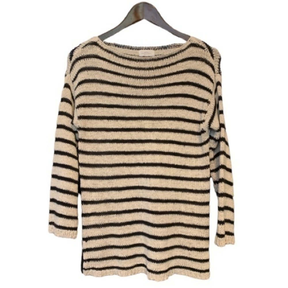 NEW Lou & Grey Striped Sweater Cream & Black Size XS Tunic Boat Neck Long Sleeve